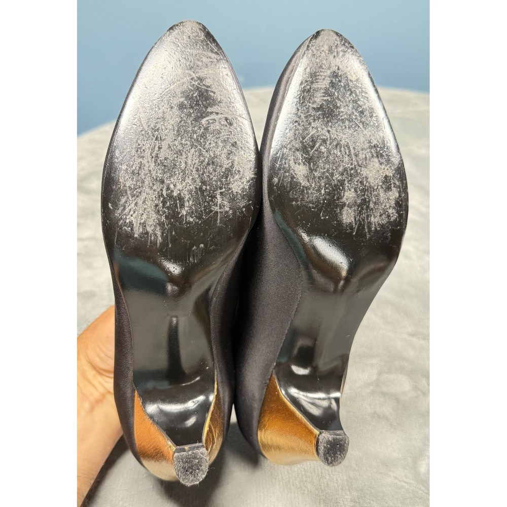 Fiammante Womens 8 Black Satin Pumps Kitten Heel Evening Formal - Picture 3 of 12